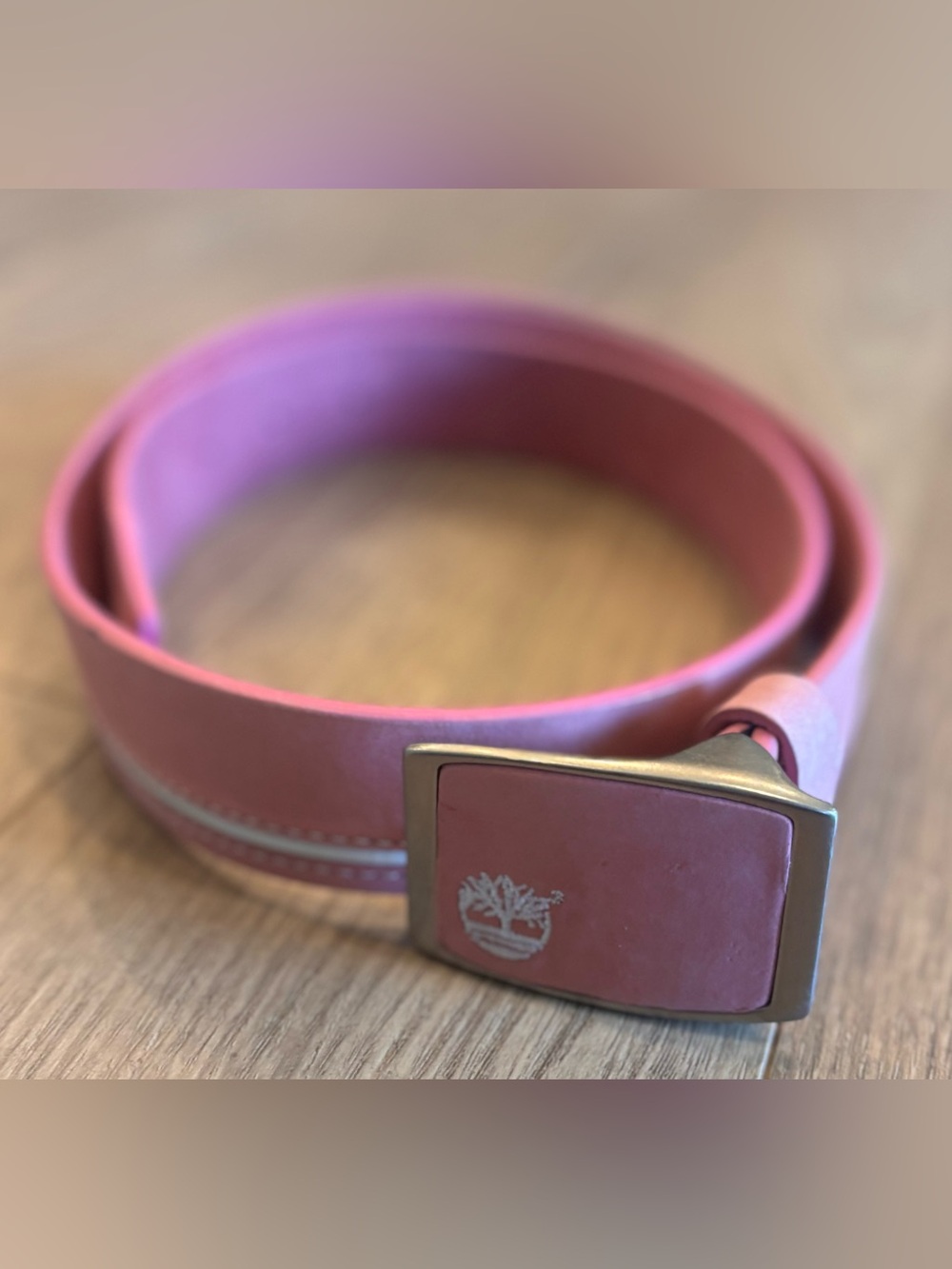Timberland Pink Suede Genuine Leather Belt Silver Tree Buckle Women’s